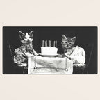 Vintage Let them eat cake kittens with cake and candles funny humorous black and white photograph Desk Mat Gallery Image 3