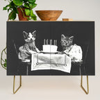 Vintage Let them eat cake kittens with cake and candles funny humorous black and white photograph Credenza Gallery Image 1