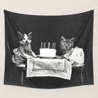 Vintage Let them eat cake kittens with cake and candles funny humorous black and white photograph Wall Tapestry Gallery Image 4