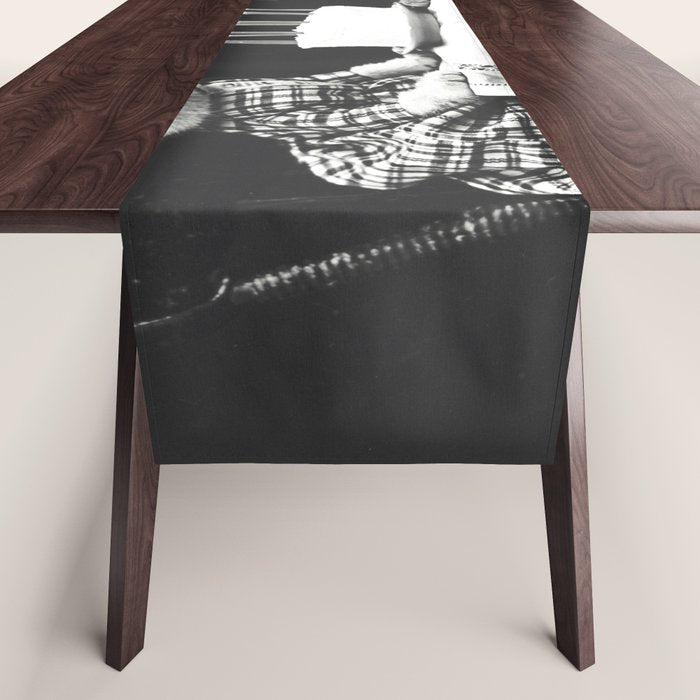 Vintage Let them eat cake kittens with cake and candles funny humorous black and white photograph Table Runner Gallery Image 1