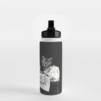 Vintage Let them eat cake kittens with cake and candles funny humorous black and white photograph Water Bottle Gallery Image 2