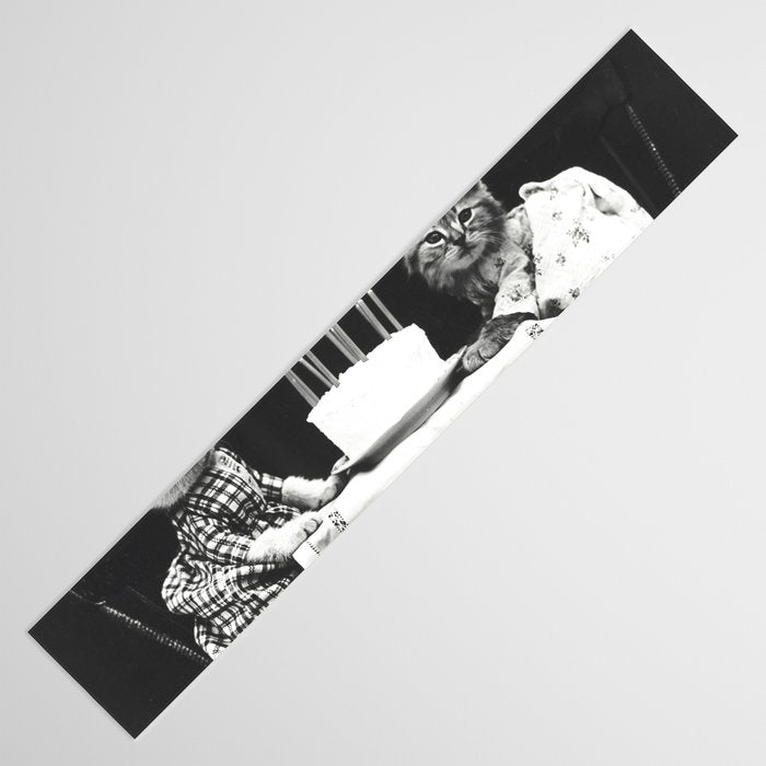 Vintage Let them eat cake kittens with cake and candles funny humorous black and white photograph Table Runner Gallery Image 3