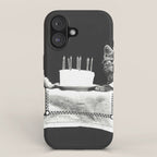 Vintage Let them eat cake kittens with cake and candles funny humorous black and white photograph iPhone Case Gallery Image 1