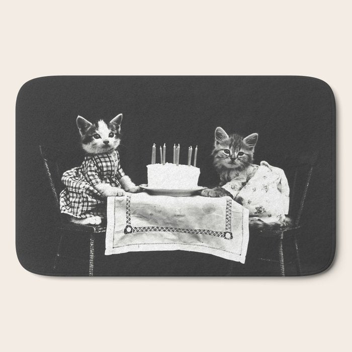 Vintage Let them eat cake kittens with cake and candles funny humorous black and white photograph Bath Mat Gallery Image 2