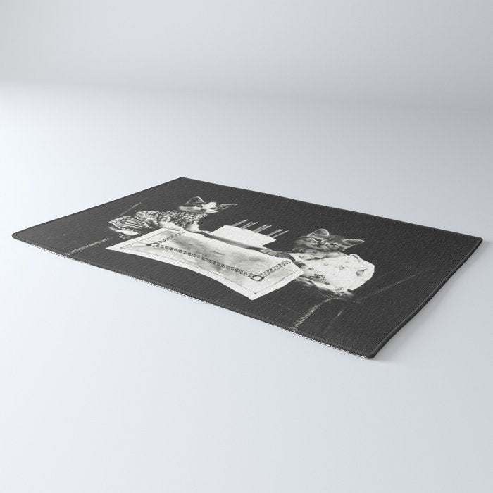 Vintage Let them eat cake kittens with cake and candles funny humorous black and white photograph Rug Gallery Image 3