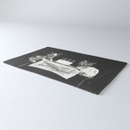 Vintage Let them eat cake kittens with cake and candles funny humorous black and white photograph Rug Gallery Image 3