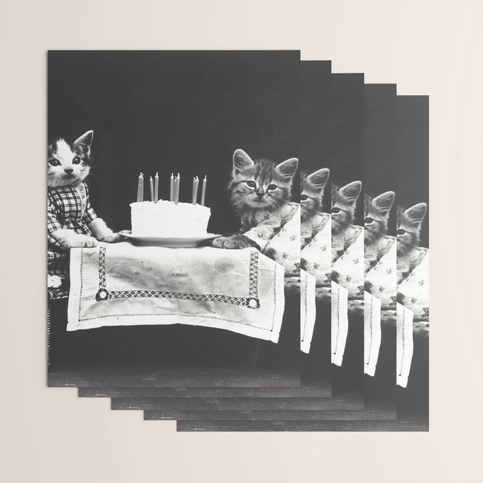 Vintage Let them eat cake kittens with cake and candles funny humorous black and white photograph Wrapping Paper Gallery Image 3