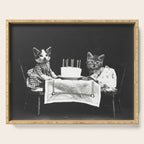 Vintage Let them eat cake kittens with cake and candles funny humorous black and white photograph Serving Tray Gallery Image 1