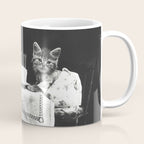 Vintage Let them eat cake kittens with cake and candles funny humorous black and white photograph Coffee Mug Gallery Image 1