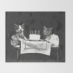 Vintage Let them eat cake kittens with cake and candles funny humorous black and white photograph Throw Blanket Gallery Image 2
