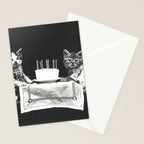 Vintage Let them eat cake kittens with cake and candles funny humorous black and white photograph Stationery Card Gallery Image 2