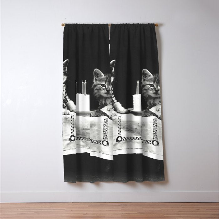Vintage Let them eat cake kittens with cake and candles funny humorous black and white photograph Window Curtain Gallery Image 3