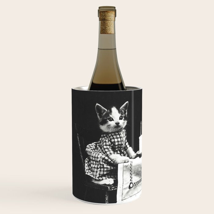 Vintage Let them eat cake kittens with cake and candles funny humorous black and white photograph Wine Chiller Gallery Image 2