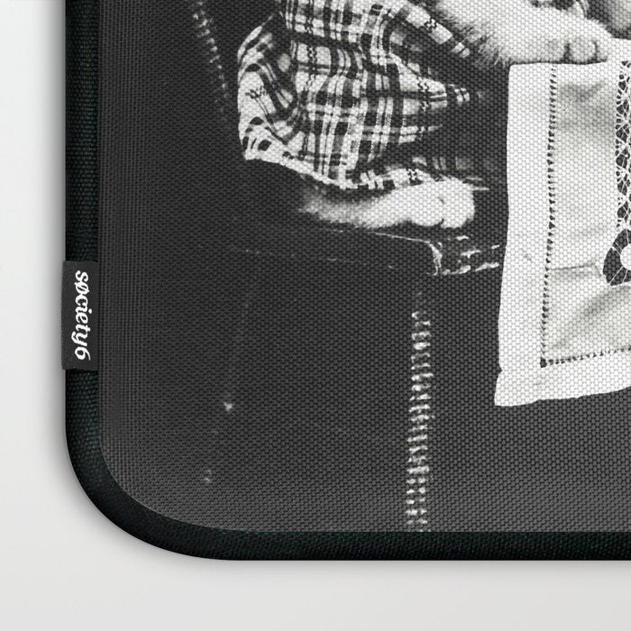 Vintage Let them eat cake kittens with cake and candles funny humorous black and white photograph Laptop Sleeve Gallery Image 3
