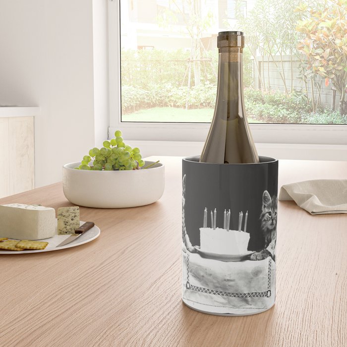 Vintage Let them eat cake kittens with cake and candles funny humorous black and white photograph Wine Chiller Gallery Image 4