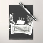 Vintage Let them eat cake kittens with cake and candles funny humorous black and white photograph Wrapping Paper Gallery Image 1