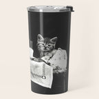 Vintage Let them eat cake kittens with cake and candles funny humorous black and white photograph Travel Mug Gallery Image 2