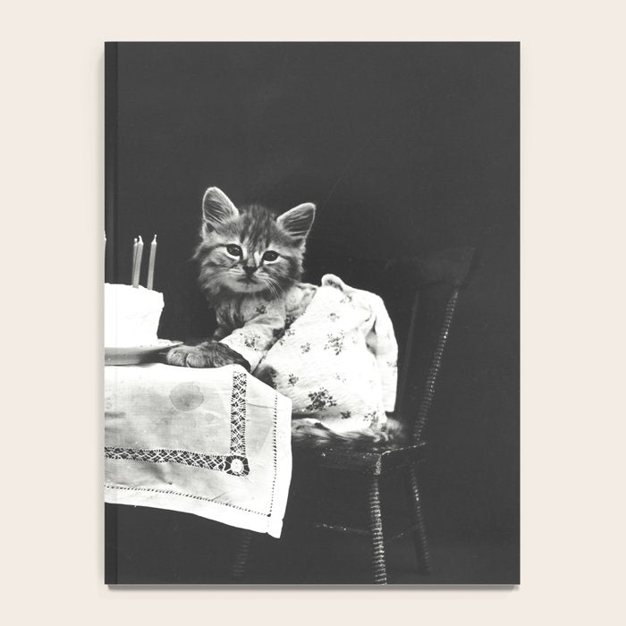Vintage Let them eat cake kittens with cake and candles funny humorous black and white photograph Notebook Gallery Image 4