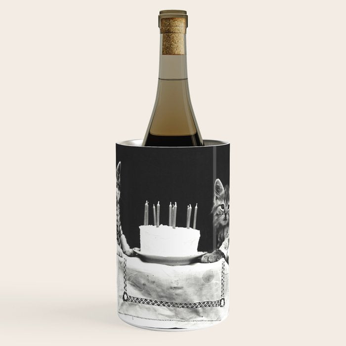 Vintage Let them eat cake kittens with cake and candles funny humorous black and white photograph Wine Chiller Gallery Image 1