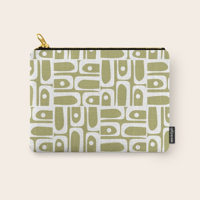 Mid Century Modern Piquet Geometric Split Pea Green and White Pattern Carry All Pouch Gallery Image 1