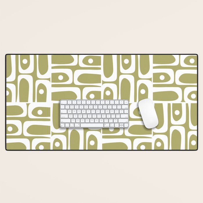Mid Century Modern Piquet Geometric Split Pea Green and White Pattern Desk Mat Gallery Image 1