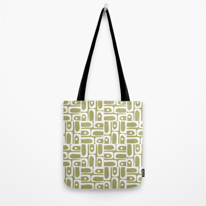 Mid Century Modern Piquet Geometric Split Pea Green and White Pattern Tote Bag Gallery Image 2