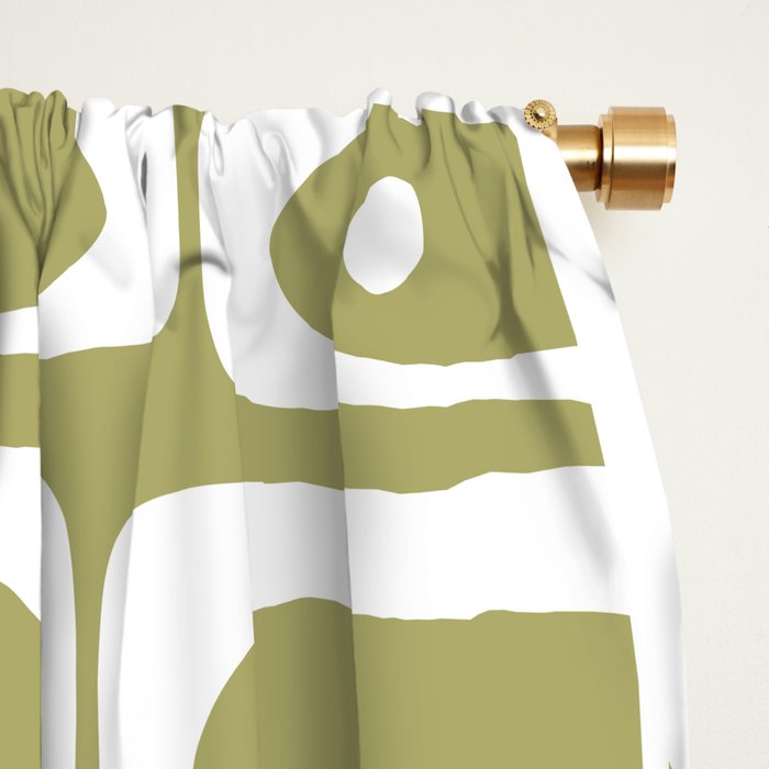 Mid Century Modern Piquet Geometric Split Pea Green and White Pattern Window Curtain Gallery Image 2