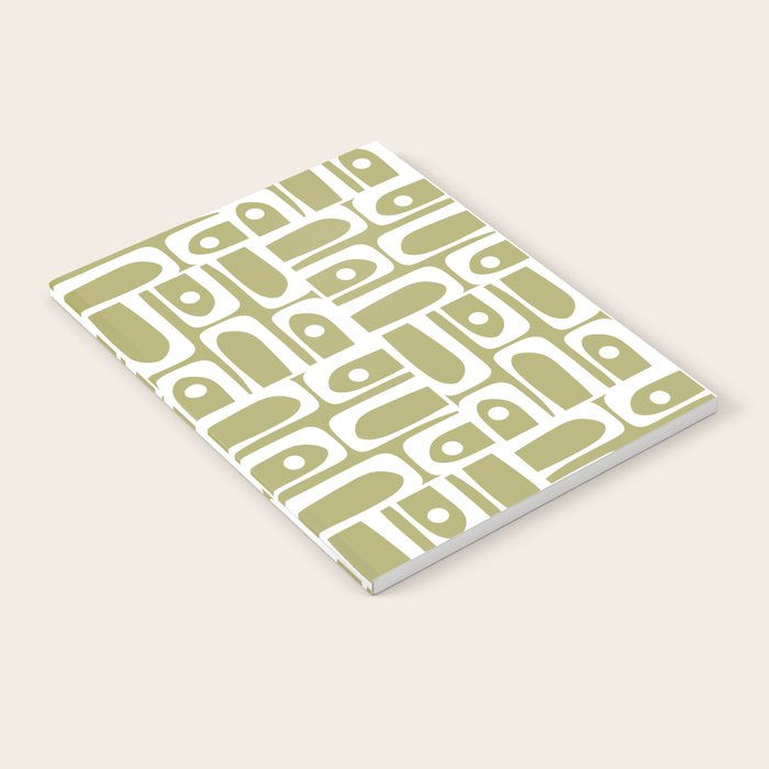 Mid Century Modern Piquet Geometric Split Pea Green and White Pattern Notebook Gallery Image 1