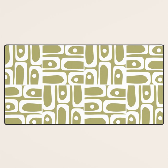 Mid Century Modern Piquet Geometric Split Pea Green and White Pattern Desk Mat Gallery Image 3