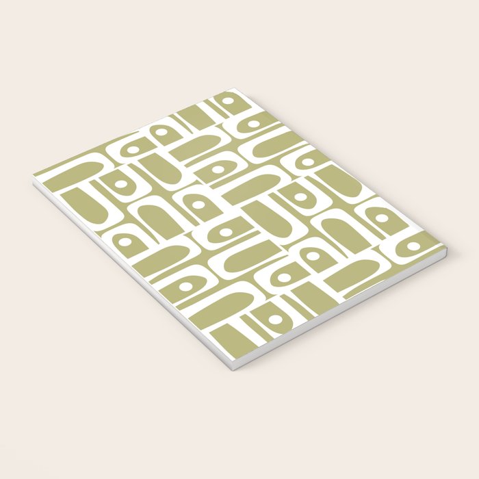 Mid Century Modern Piquet Geometric Split Pea Green and White Pattern Notebook Gallery Image 3