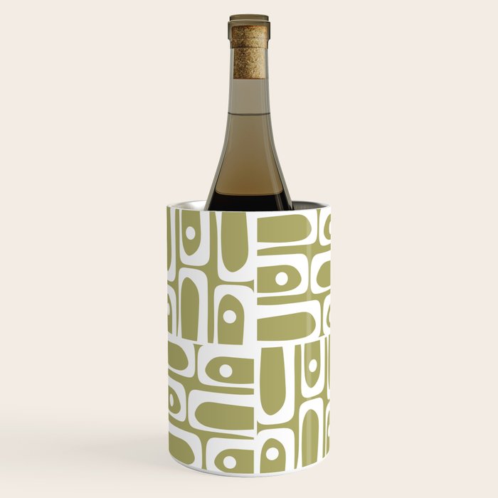 Mid Century Modern Piquet Geometric Split Pea Green and White Pattern Wine Chiller Gallery Image 3