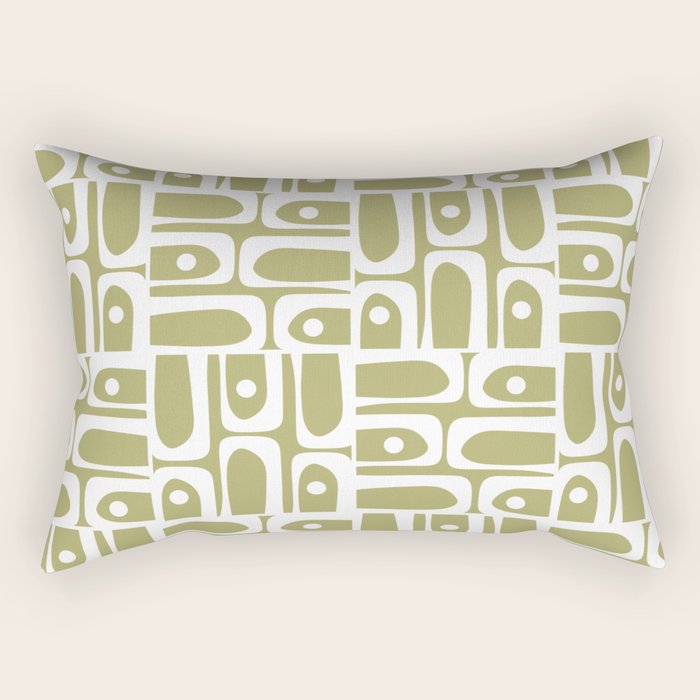 Mid Century Modern Piquet Geometric Split Pea Green and White Pattern Rectangular Pillow Gallery Image 2