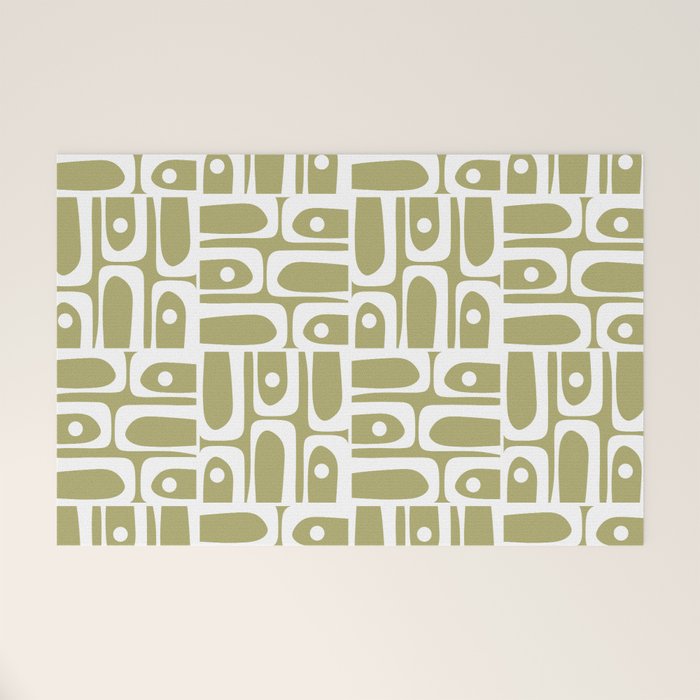 Mid Century Modern Piquet Geometric Split Pea Green and White Pattern Welcome Mat Gallery Image 1