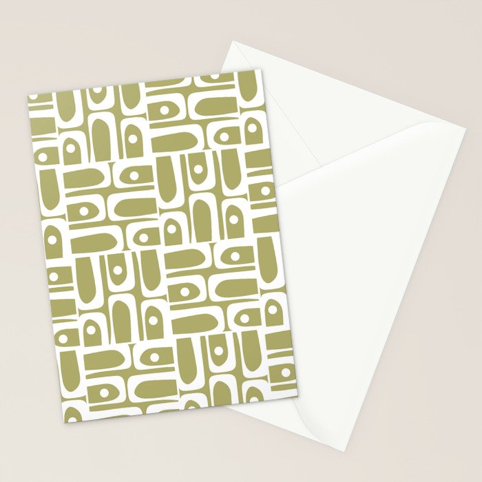 Mid Century Modern Piquet Geometric Split Pea Green and White Pattern Stationery Card Gallery Image 2