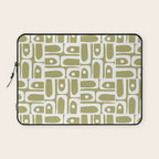 Mid Century Modern Piquet Geometric Split Pea Green and White Pattern Laptop Sleeve Gallery Image 1