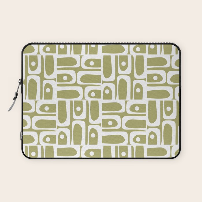 Mid Century Modern Piquet Geometric Split Pea Green and White Pattern Laptop Sleeve Gallery Image 1