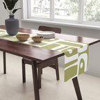 Mid Century Modern Piquet Geometric Split Pea Green and White Pattern Table Runner Gallery Image 2