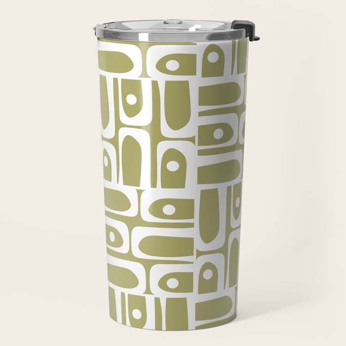 Mid Century Modern Piquet Geometric Split Pea Green and White Pattern Travel Mug Gallery Image 2