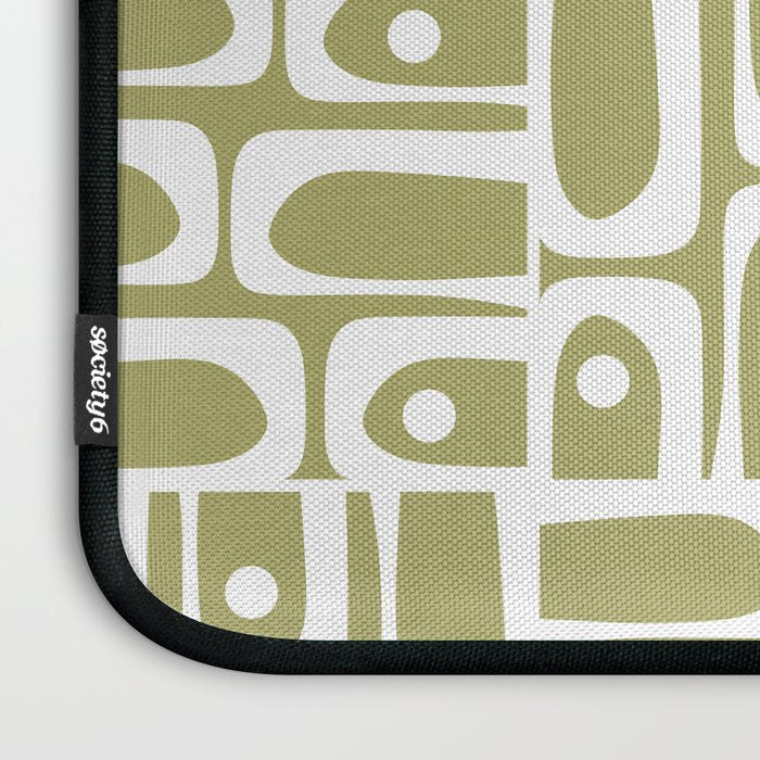 Mid Century Modern Piquet Geometric Split Pea Green and White Pattern Laptop Sleeve Gallery Image 3