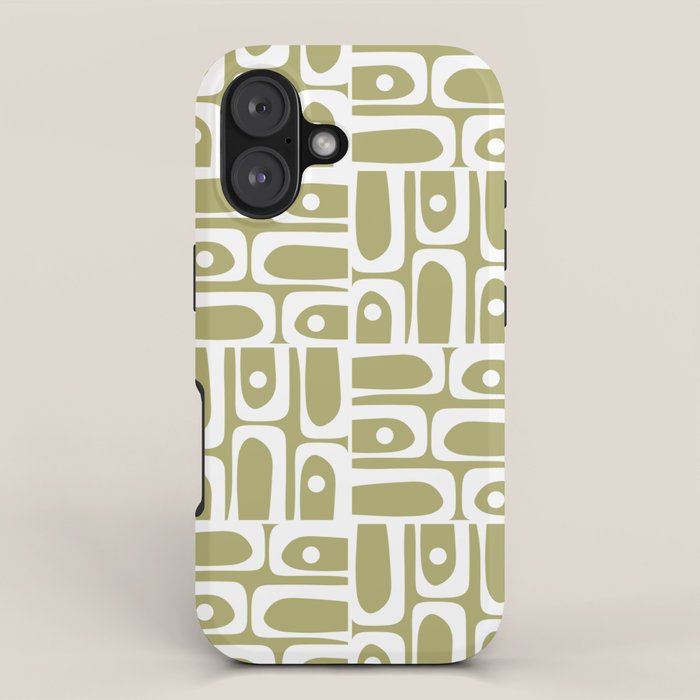 Mid Century Modern Piquet Geometric Split Pea Green and White Pattern iPhone Case Gallery Image 1