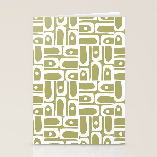 Mid Century Modern Piquet Geometric Split Pea Green and White Pattern Stationery Card Gallery Image 1