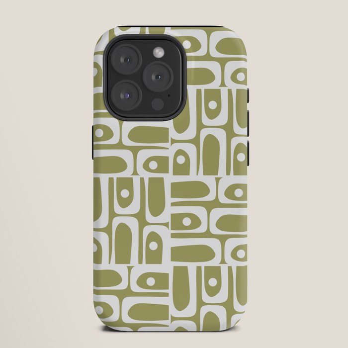 Mid Century Modern Piquet Geometric Split Pea Green and White Pattern iPhone Case Gallery Image 11