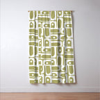 Mid Century Modern Piquet Geometric Split Pea Green and White Pattern Window Curtain Gallery Image 3