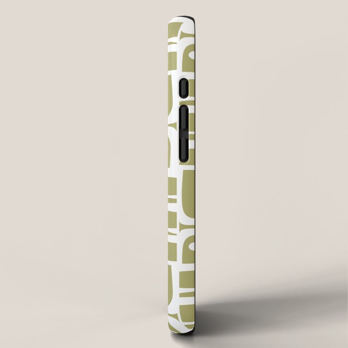 Mid Century Modern Piquet Geometric Split Pea Green and White Pattern iPhone Case Gallery Image 2