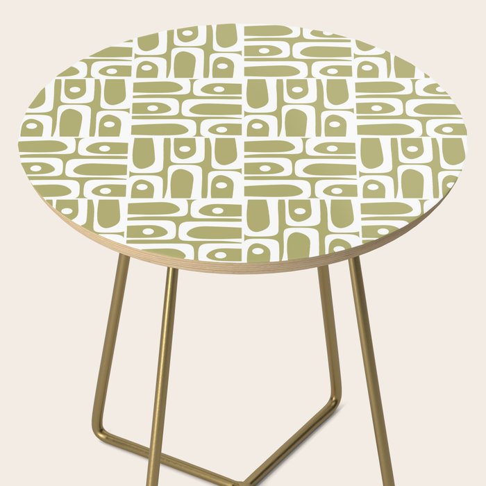 Mid Century Modern Piquet Geometric Split Pea Green and White Pattern Side Table Gallery Image 2