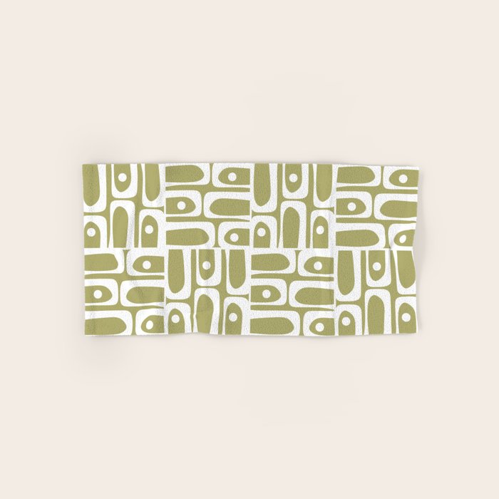 Mid Century Modern Piquet Geometric Split Pea Green and White Pattern Bath Towel Gallery Image 1