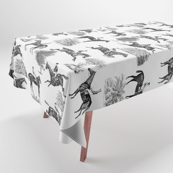 Horse Racing Black and White Toile Pattern  Tablecloth Gallery Image 1