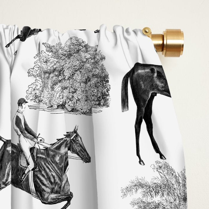 Horse Racing Black and White Toile Pattern  Window Curtain Gallery Image 2