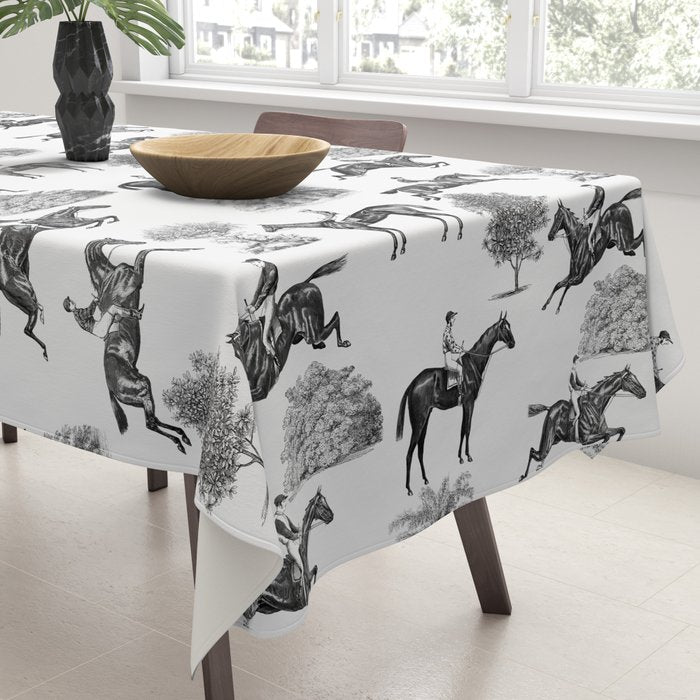 Horse Racing Black and White Toile Pattern  Tablecloth Gallery Image 3