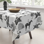 Horse Racing Black and White Toile Pattern  Tablecloth Gallery Image 3